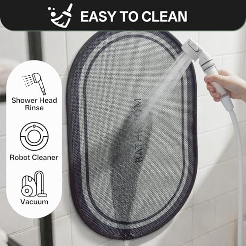 Bath Mat Non Slip, Quick Dry Bathroom Rug Door, Border Grey - Image 6