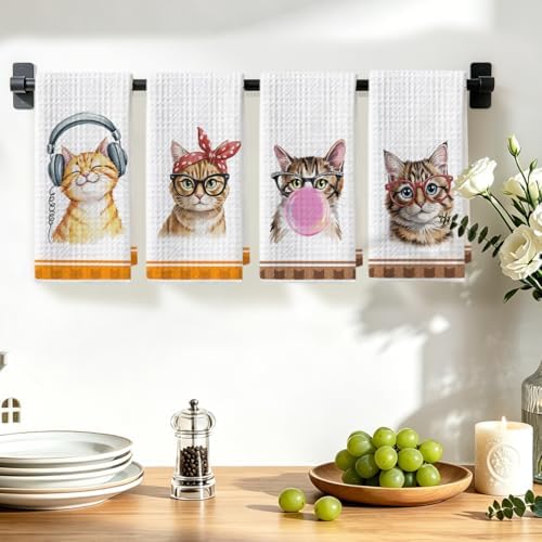 Hanamiya Na 4 Pcs Funny Cat Kitchen Hand Towels 24x14 Inch - Image 4