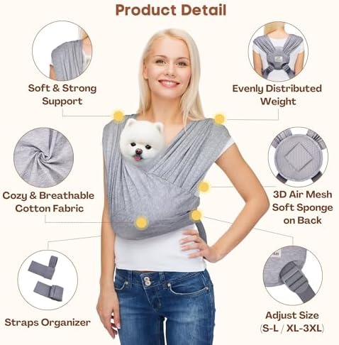 AnccoPlus Small Dog Sling Carrier, Hands-Free, Heather Gray - Image 5