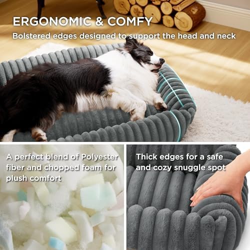 Bedsure ComfyFleece® Dog Bed Medium Large Size Dog Washable，30in Warm Grey - Image 2