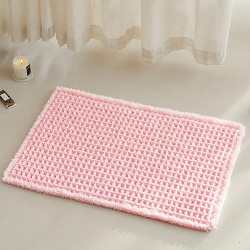 TYUU Waffle Bath Mat, Small Cute Bathroom Rug, 24x16 Light Peachy Pink by TYUU