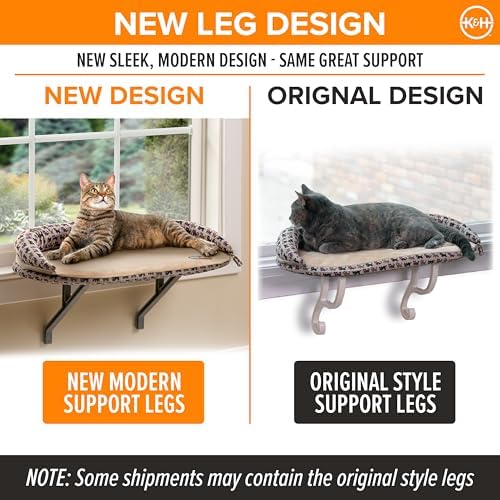 K&H Cat Window Perch, Deluxe Bolster Kitty Sill, Tan/Kitty Print - Image 3