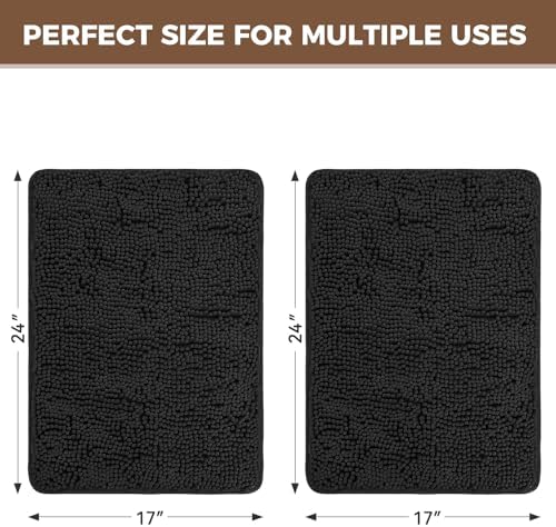 Bcoimo Bath Rug Mat Set, 2 Piece Thick Absorbent Chenille Bathroom Mat Black - Image 2