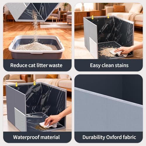 Aokeyee Gray Waterproof High Side Cat Litter Box Enclosure Splash Guard - Image 4