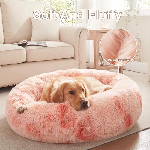 36 in Faux Fur Fluffy Donut Dog Bed - Image 4