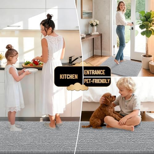 OLANLY Thick Chenille Bathroom Runner Rugs Mats 47x24, Light Grey - Image 6