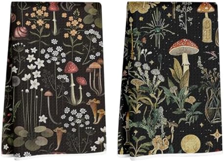 2 Pcs Black Mushroom Kitchen Towels, Mushroom Gifts by NISTOMISU