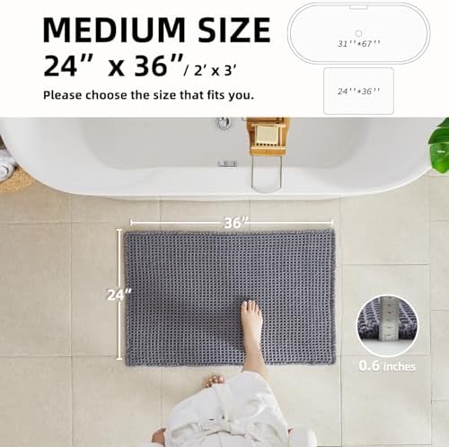 TYUU Waffle Bath Mat, Boho Bathroom Rugs Non Slip, 36x24 Grey - Image 2