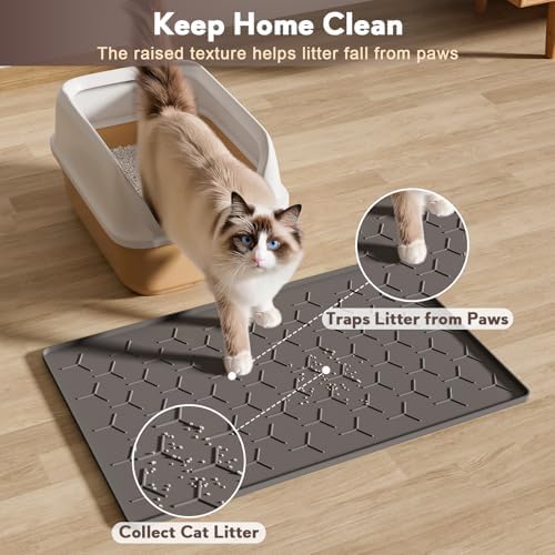 Garoopion Silicone Cat Litter Mat 24×16 inch, Dark Gray - Image 3