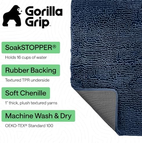 GORILLA GRIP SoakSTOPPER Dog Door Mat, Machine Wash and Dry, 36x24 Navy - Image 3