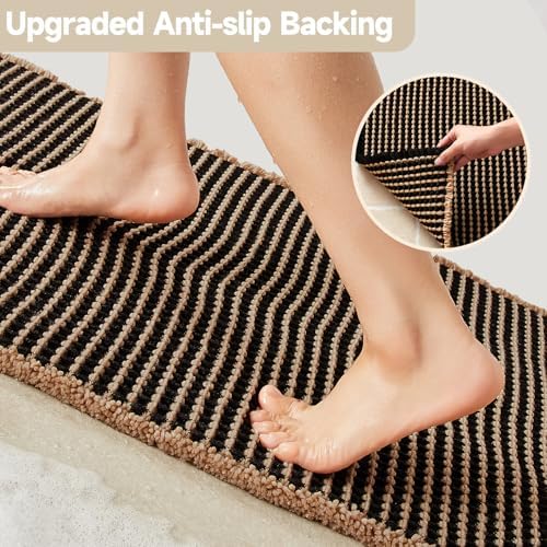 TYUU Waffle Bath Mat, Boho Bathroom Rugs Non Slip, 30x20 Khaki & Black - Image 4
