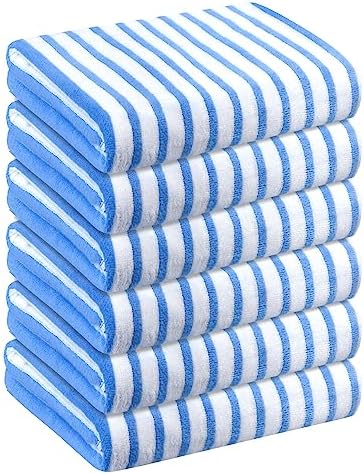 JML Microfiber Beach Towels, 6 Pack, Stripe Blue and White by JML
