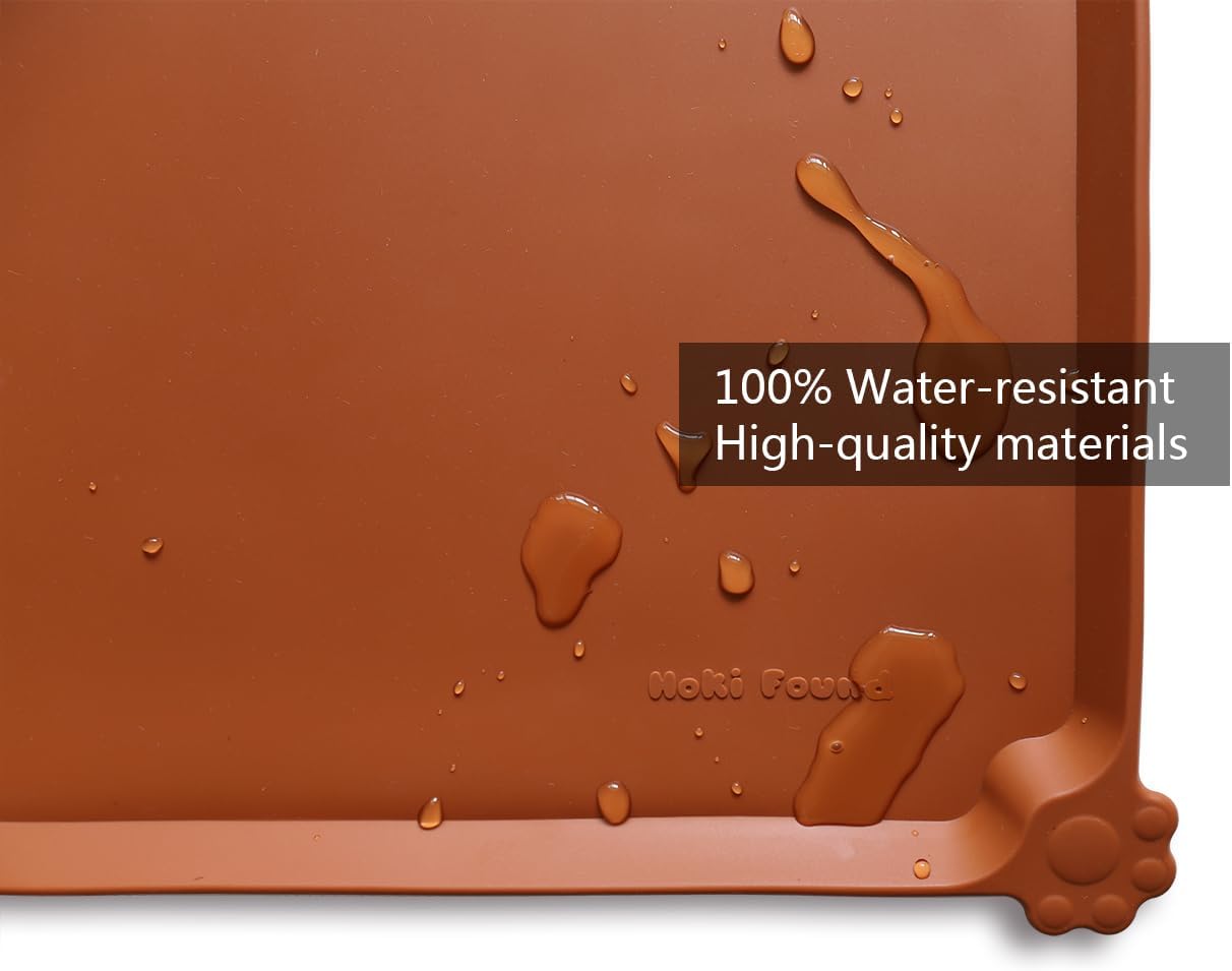 Hoki Found X-Large Silicone Pet Food Mats - Non Slip Pet Dog Cat Bowl Mats - Caramel