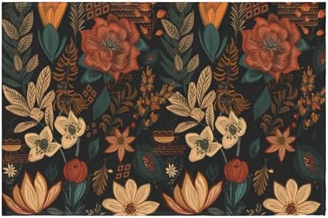 Giwawa Boho Floral Bath Rug Black Mid Century Bathtub Mat Absorbent Non Slip by Giwawa