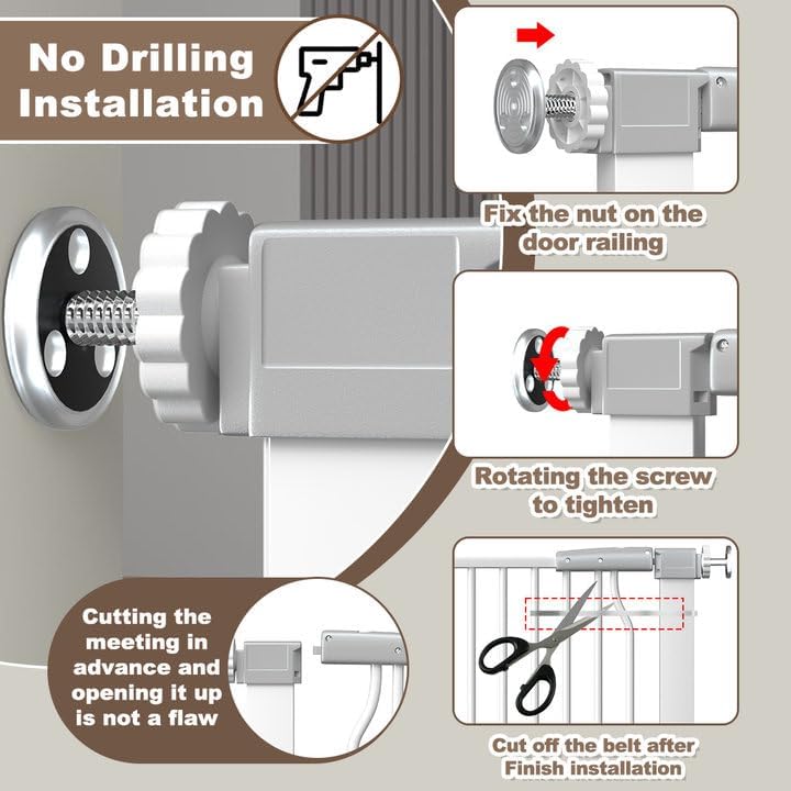 41" Extra Tall and Wide Baby Gate, 72.3-74" Wide Pet Cat Gate for Doorway, Extra Wide Pressure Mounted Child Door with Expansion Kit, Metal Safe Gate, Tall Dog Gate, White