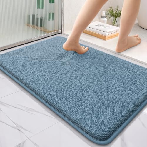 OLANLY Thick Memory Foam Bathroom Rugs 35x24, Absorbent Bath Mat, Airy Blue by OLANLY
