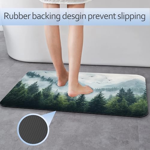 Misty Forest Bathroom Rug 29.5"x17", Thin Washable Bathroom Floor Mat Fits - Image 3