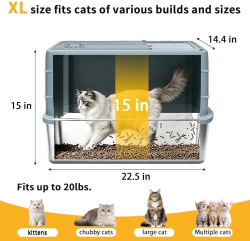 Stainless Steel Cat Litter Box, 2-Piece XL Enclosed Litter Box, Anti-Splash & - Image 3