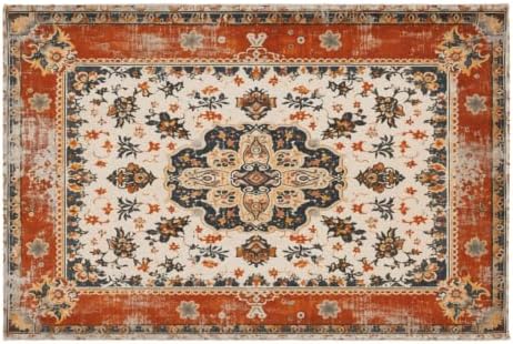 Giwawa Ethnic Boho Bath Rug Rust Coral Floral Plush Kitchen Mat 24x35 Inch Soft by Giwawa