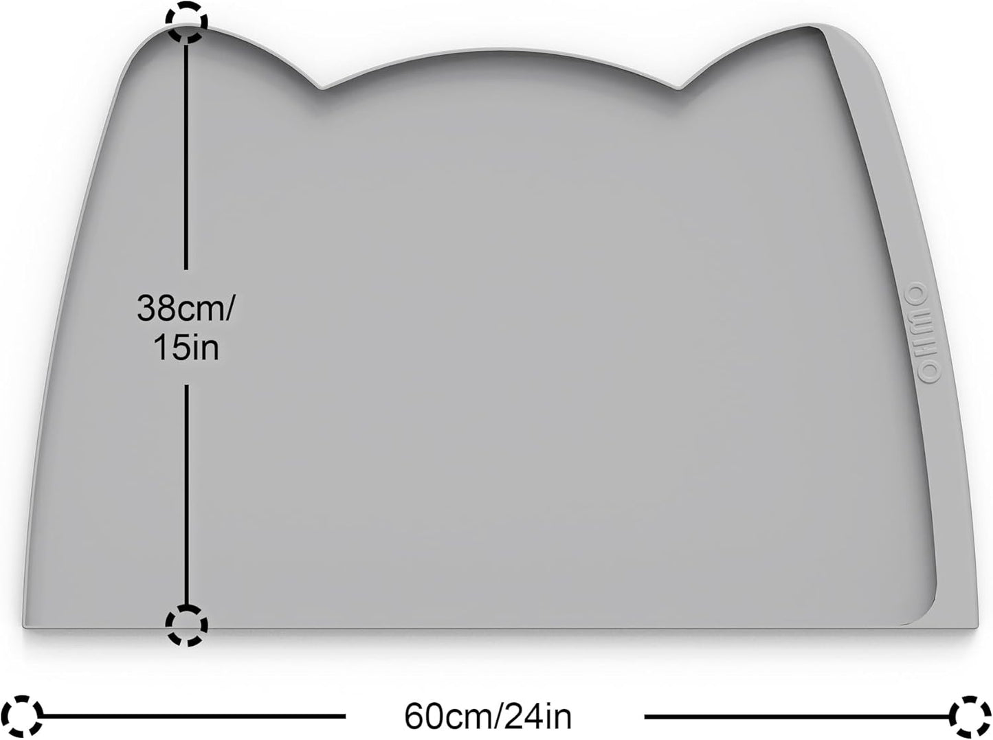 OHMO Dog Food Mat(Ash, 24 * 15'') w/Residue Collection Pocket Silicone Pet Feeding Mat for Floor High Edges Anti Spills Waterproof Cat Water Bowl Tray, Easy Clean Placemat