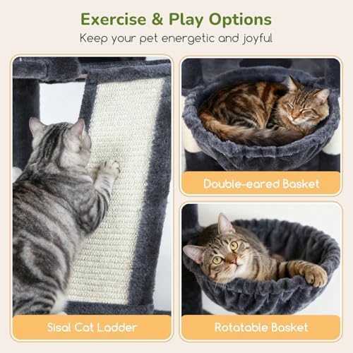 Globlazer 80in XXL Extra Large Corner Cat Tree Tower, Dark Grey - Image 4