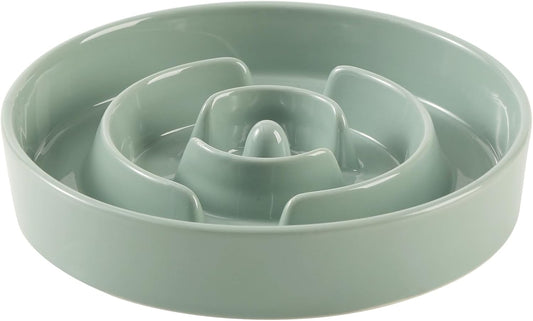 8.2inch Ceramic Slow Feeder Dog Bowl for Medium and Large Breed, Puzzle Dog Food Dish, Anti-Gulping, Pet Slow Feeder, Stop Bloat, Preventing Choking (Single Bowl-Light Green)