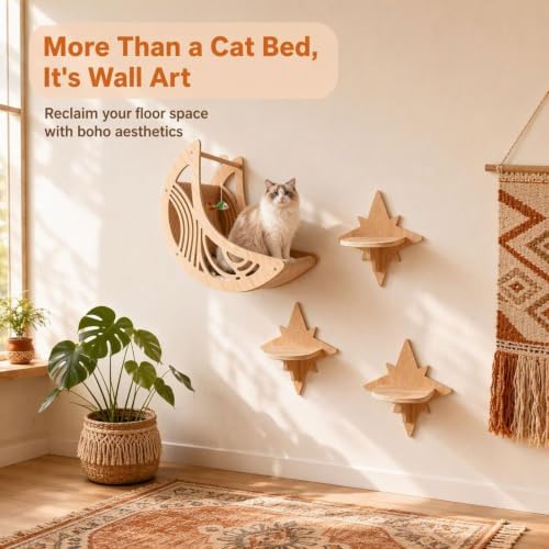 Moon & Star Cat Wall Shelves, Cat Wall Furniture, Indoor Cat Tree Set - Image 5