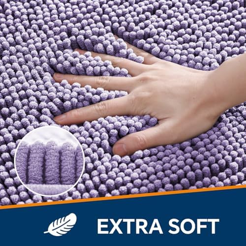 Chenille Bathroom Rug 20"x32" Lavender, Non-Slip Plush Bath Mat - Image 3