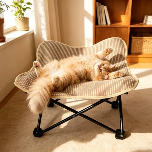 Foldable Cat Hammock Bed, Elevated Sisal Scratching Lounge by SWIDOLEPET
