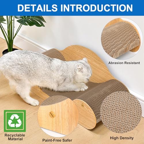 Simple Deluxe Cat Scratcher Cardboard Bed, Natural Solid Wood Scratch Lounger - Image 4