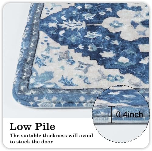 Uphome Vintage Bathroom Rug Blue Boho Non-Slip Bathroom Mat Oriental Soft - Image 5