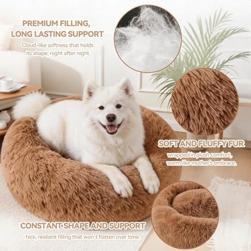 Medium Dog Bed, Washable Plush Donut Dog Bed, 28 Inch - Image 4