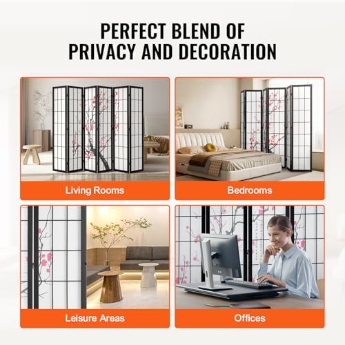 VEVOR Room Divider, 6 Panel Japanese Room Divider Screen, Wood Folding Privacy - Image 7