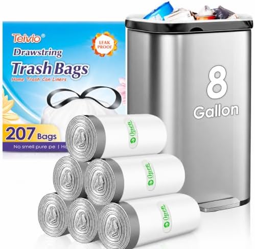 Teivio 8 Gallon 207 Counts Strong Drawstring Trash Bags Garbage Bags, Medium by Teivio