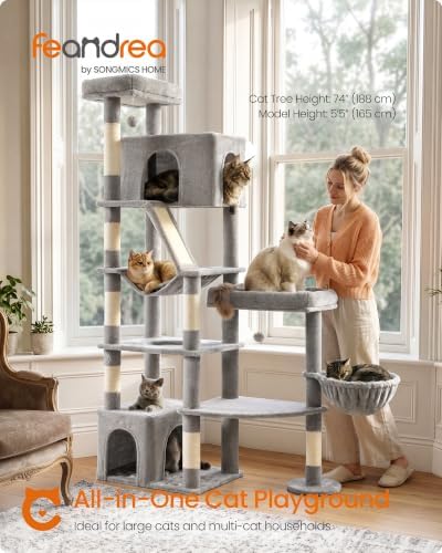 Feandrea Large Cat Tree, 74.1" Tall Sturdy Cat Tower - Image 2