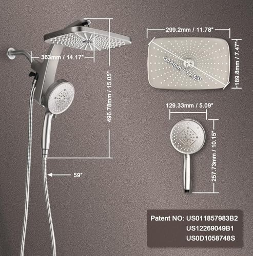 Rain Shower Head with Handheld Showerhead, Nickel 1.75GPM 460311 - Image 7