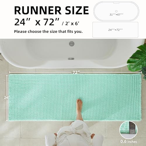 TYUU Waffle Runner Rug Bathroom, Long Boho Bath Mat, 72x24 Aqua Blue - Image 2