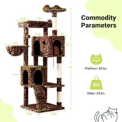 Allewie 64 Inches Cat Tree Tower/Multi-Level Activity Center - Image 3