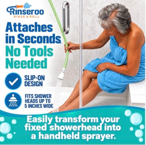 Rinseroo: Seated Bathing Hose. Slip-On Handheld Shower Attachment w/Spray Head. - Image 3