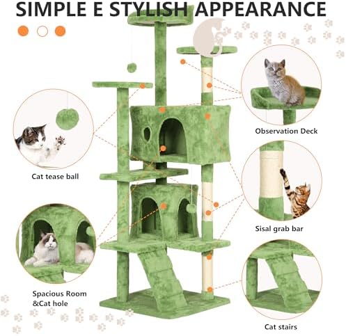 BestPet | 70" Cat Tree Tower | Green | Sturdy Multi-Level Cat Tree - Image 6
