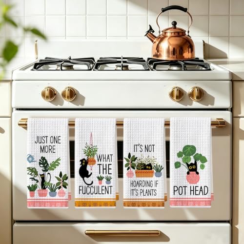 4 Pcs Funny Cat Kitchen Towels, Plant Lover Gifts - Image 5