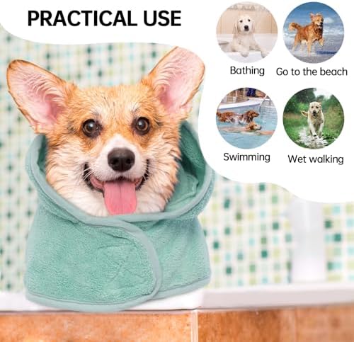 Dog Bathrobe, Fast Drying Coat, Super Absorbent Bath Towel Green XL - Image 5