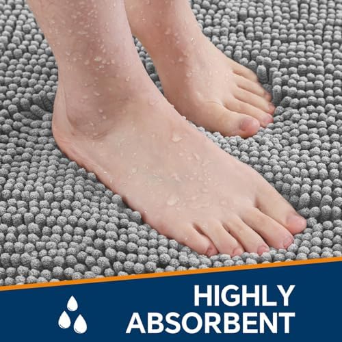 Chenille Bathroom Runner Rug 24"x72" Gray, Plush Bath Mat - Image 4