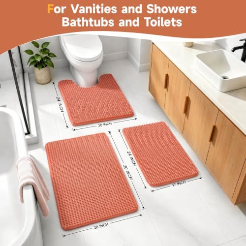 Ophanie Orange Bathroom Rugs Sets 3 Piece, Soft Chenille Bath Mat, Non Slip - Image 2