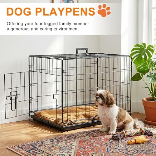 FDW | 24" Foldable Metal Dog Crate | Black | Cage - Image 2
