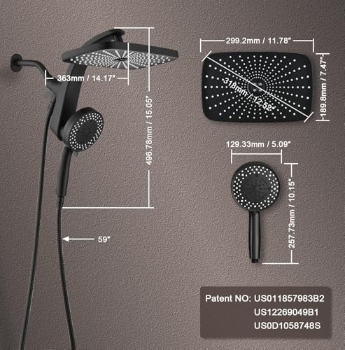 Rain Shower Head with Handheld Showerhead - Image 3