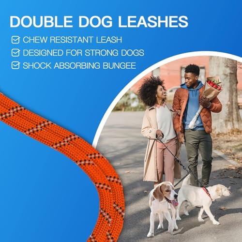 MingXpets Double Dog Leash, 360° Swivel Tangle Free Bungee Walking Training - Image 2