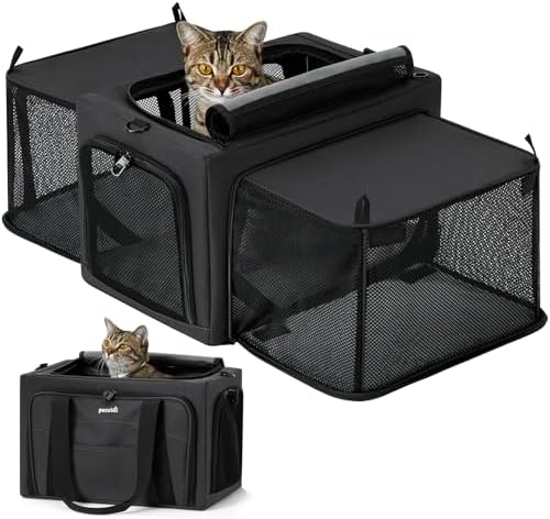 Pecute Cat Carrier Expandable, Stable Pet Carrier, Dark Gray by pecute