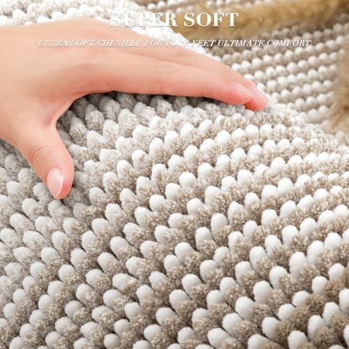 BSICPRO Large Bathroom Rugs Runner, 22x60 Striped Bath Mats, Light Taupe - Image 4