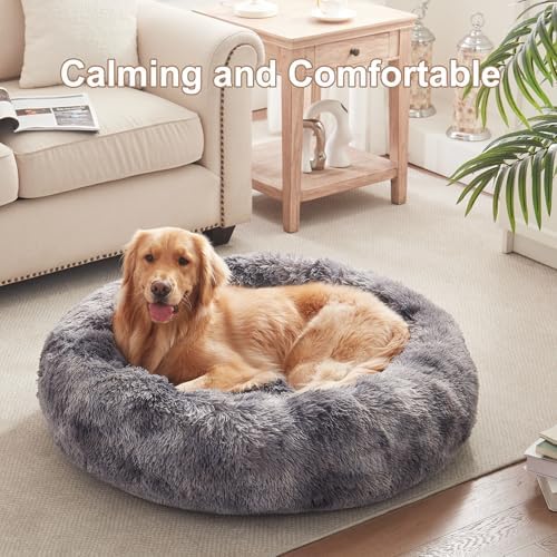 36 in Faux Fur Fluffy Donut Dog Bed - Image 2
